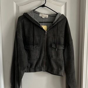 NWT vintage Havana Cropped Zip-Up Hoodie L